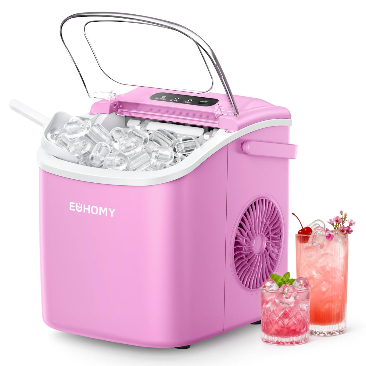 EUHOMY Countertop Ice Maker Machine with Handle, 26lbs in 24Hrs, 9 Ice Cubes Ready in 6 Mins, Auto-Cleaning Portable Ice Maker with Basket and Scoop, for Home/Kitchen/Camping/RV. (Black) Jansha Store