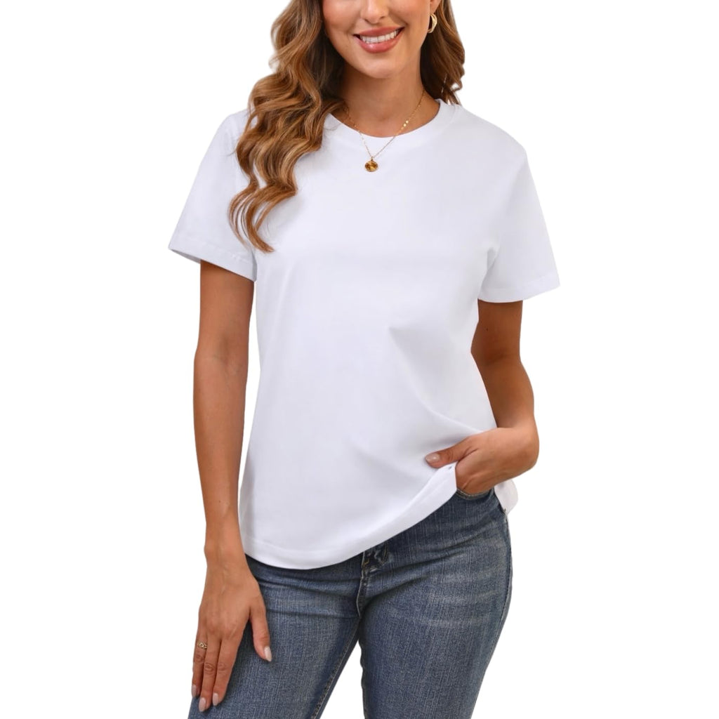 BJY Cotton Basic T Shirts for Women,Crew Neck Short Sleeve Summer Shirts(2XS-3XL, 20+ Color) Jansha Store