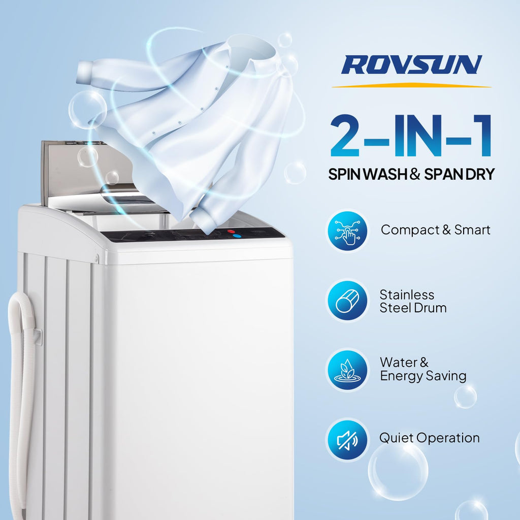 ROVSUN 30LBS Washing Machine, Full-Automatic Portable Washer with Stainless Steel Drum, Electric Laundry Machine, Washer and Spin Dryer Combo with Drain Pump for Home, Apartment Jansha Store