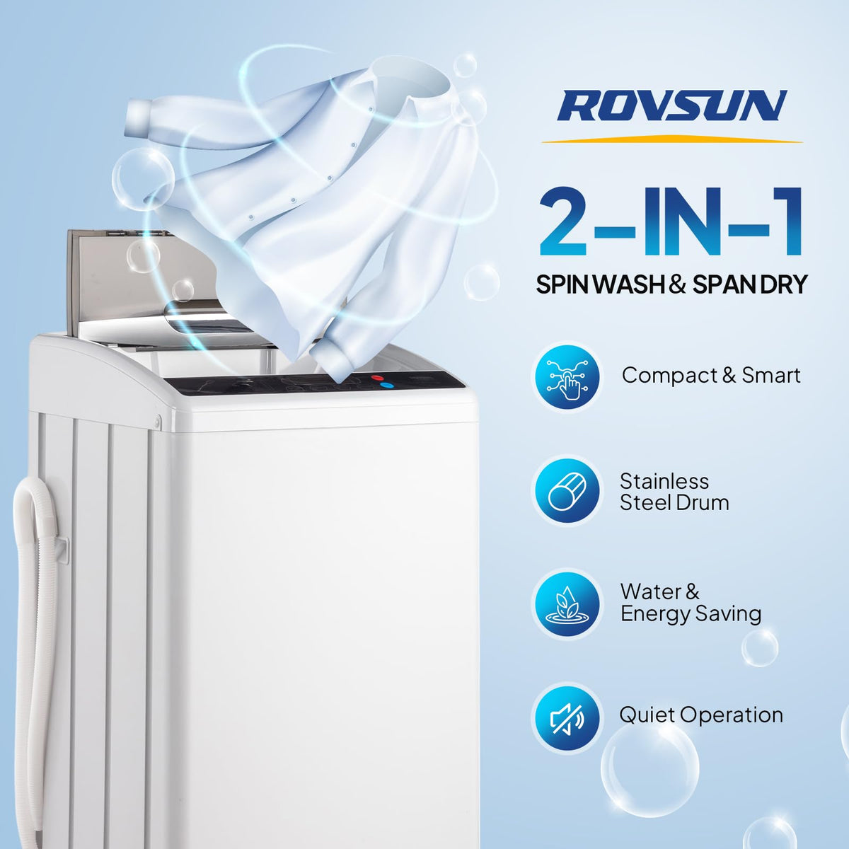 ROVSUN 30LBS Washing Machine, Full-Automatic Portable Washer with Stainless Steel Drum, Electric Laundry Machine, Washer and Spin Dryer Combo with Drain Pump for Home, Apartment Jansha Store