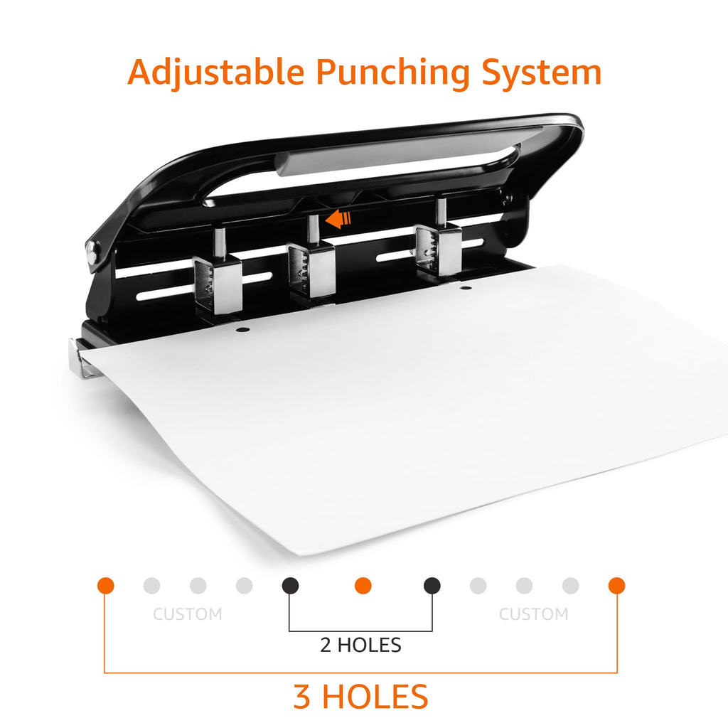 Amazon Basics 3 Hole Punch, 10 Sheet Capacity, Black, Easy-Clean Tray Jansha Store