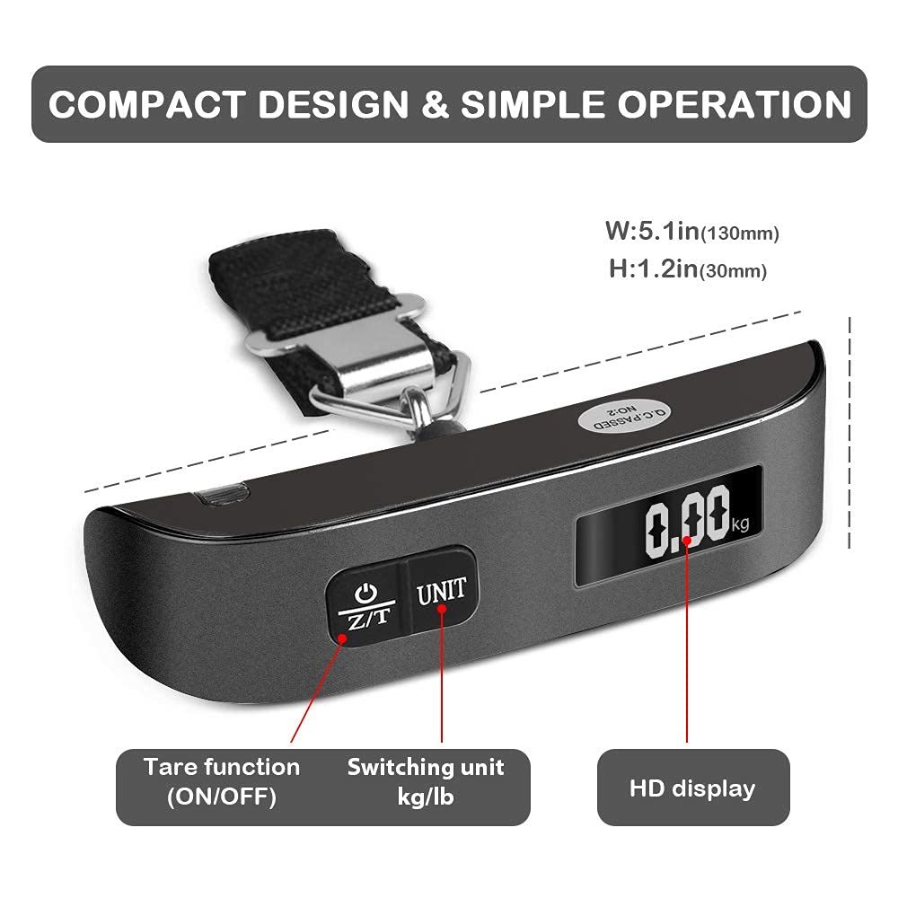 travel inspira Digital Luggage Scale – Portable Hanging Suitcase Weight Scale for Travel, 110 lb Capacity, Backlit LCD Display, Prevents Airport Overweight Fees, Battery Included Jansha Store