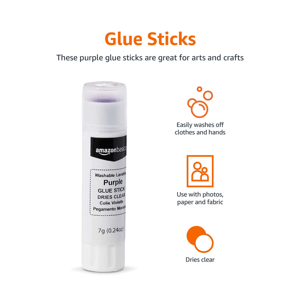 Amazon Basics Purple Washable School Glue Sticks for Classroom Supplies and Crafting, Dries Clear, 0.24-oz Stick, 30-Pack Jansha Store