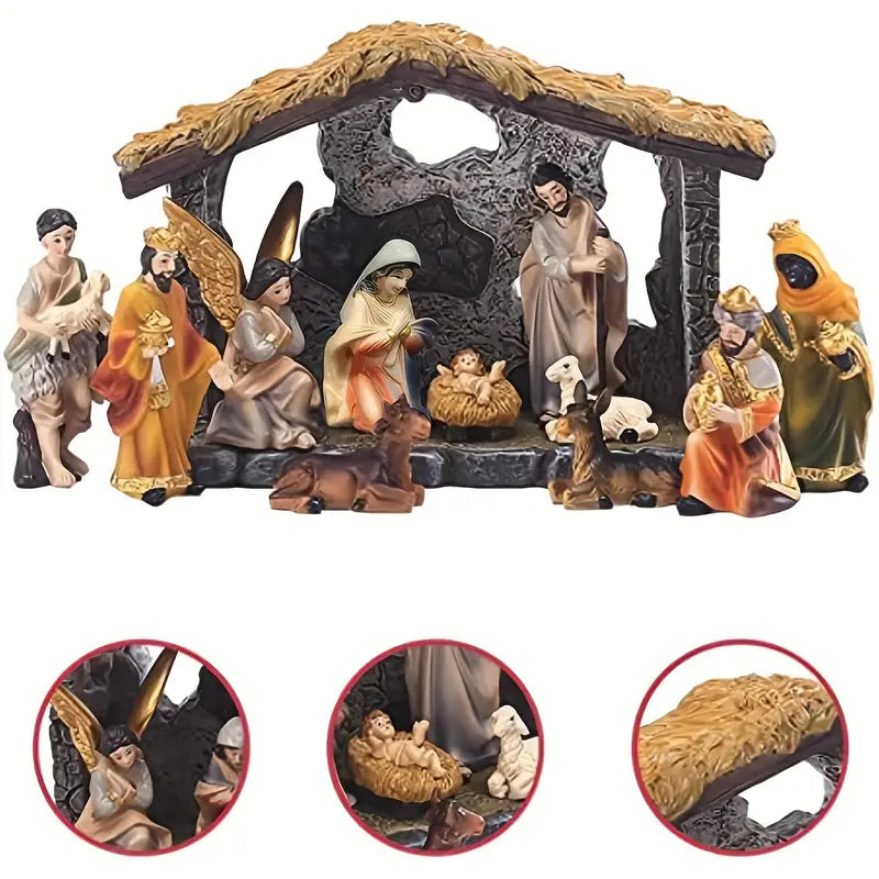 Divine Nativity: 12-Piece Realistic Christmas Figurine Set-1