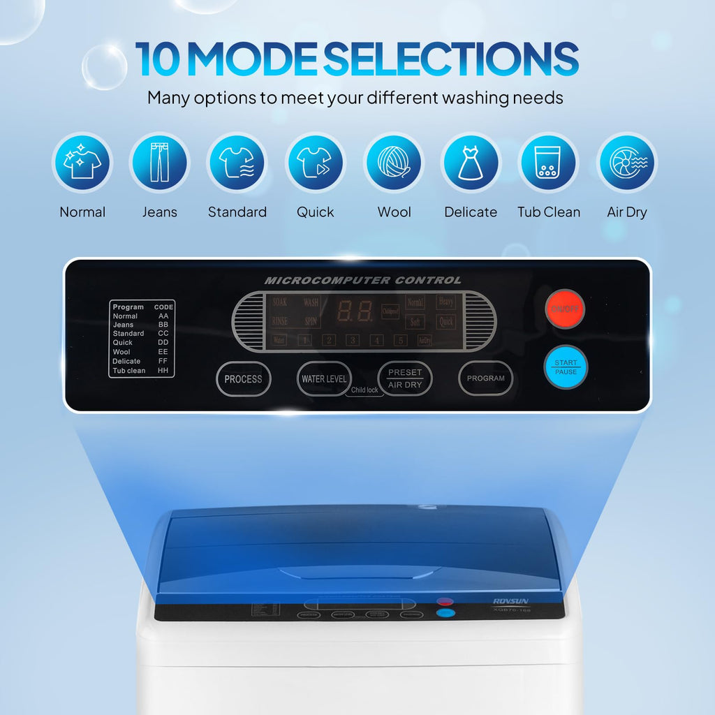 ROVSUN 30LBS Washing Machine, Full-Automatic Portable Washer with Stainless Steel Drum, Electric Laundry Machine, Washer and Spin Dryer Combo with Drain Pump for Home, Apartment Jansha Store