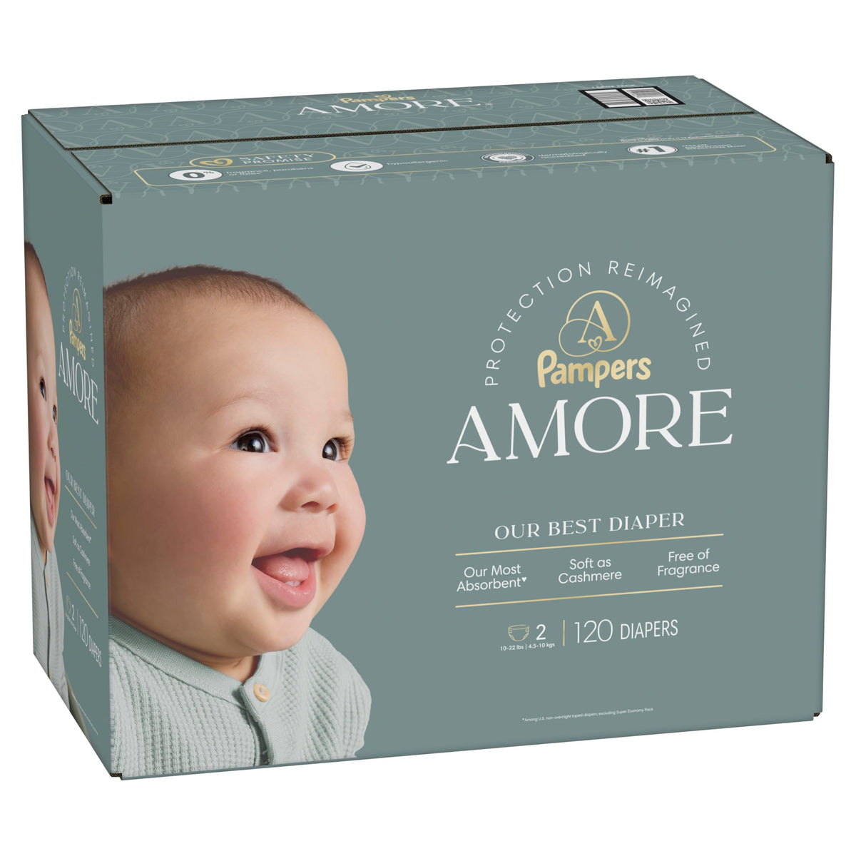 Pampers Amore, Size 0 (up to 10 lbs), 128 Count, Our Best Diaper – Hypoallergenic & Fragrance Free, Up to 100% Leakproof, Soft as Cashmere Jansha Store