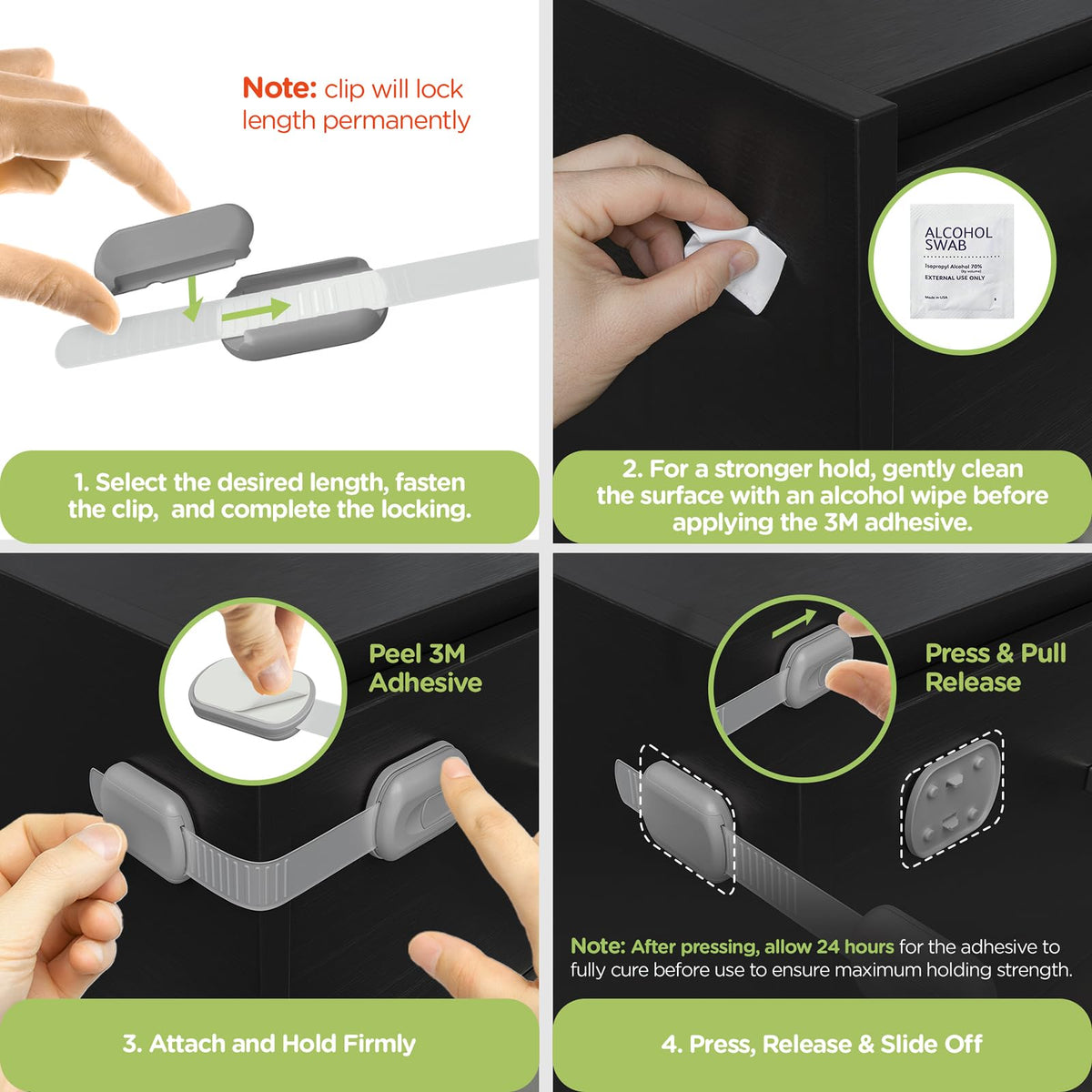 SKYLA HOMES Cabinet Strap Locks for Baby Proofing, 2 Pack, Gray Jansha Store