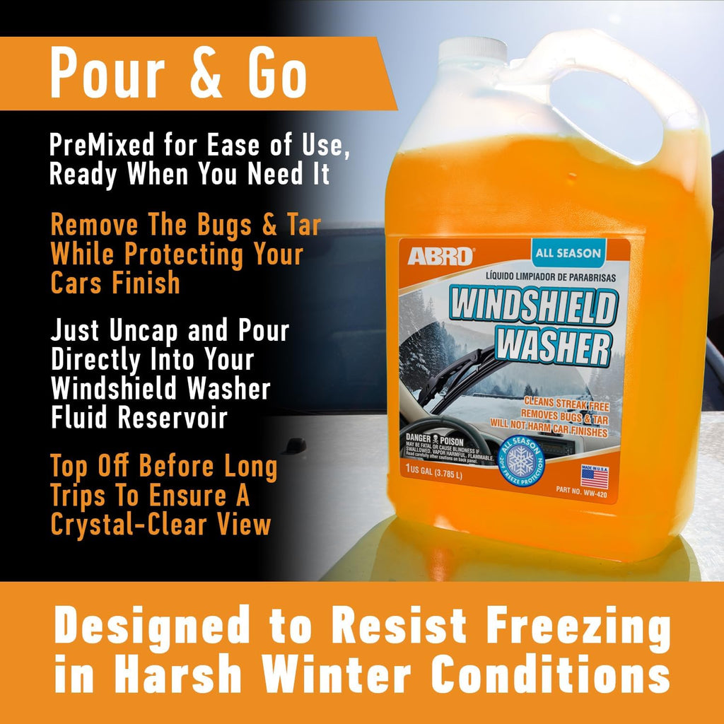 ABRO Windshield Washer Fluid 1 Gallon, Streak-Free Bug Remover, 1 Pack Jansha Store