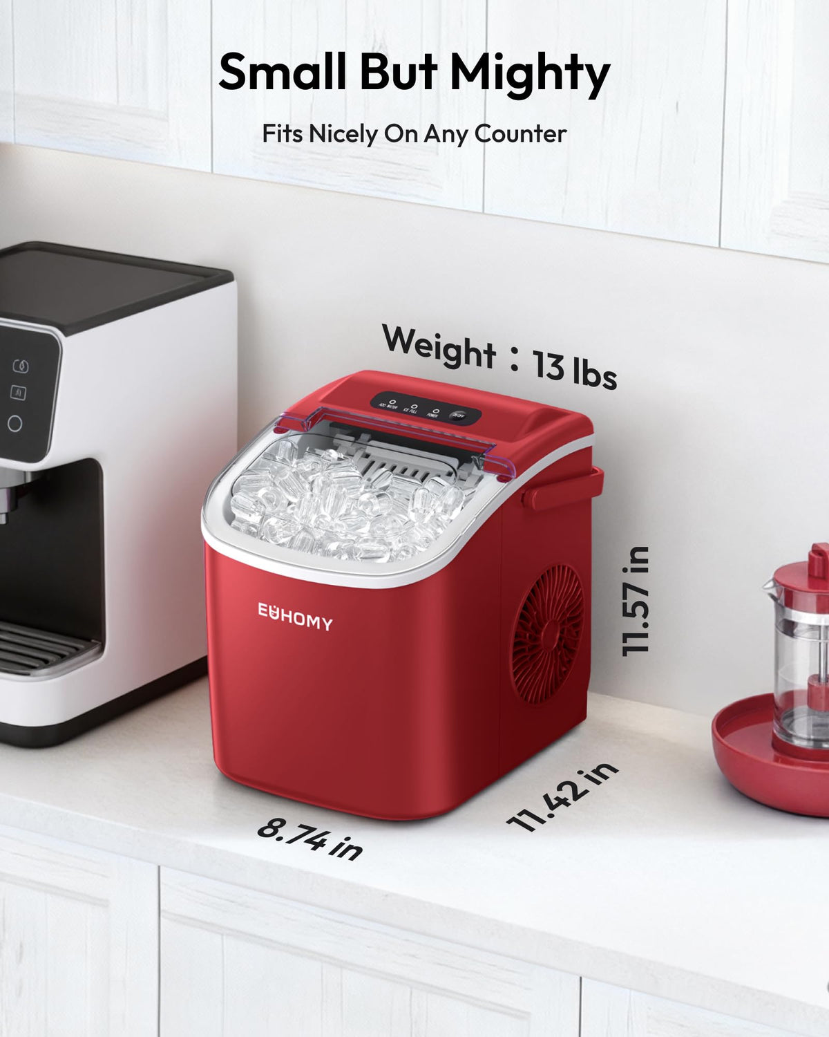EUHOMY Countertop Ice Maker Machine with Handle, 26lbs in 24Hrs, 9 Ice Cubes Ready in 6 Mins, Auto-Cleaning Portable Ice Maker with Basket and Scoop, for Home/Kitchen/Camping/RV. (Black) Jansha Store