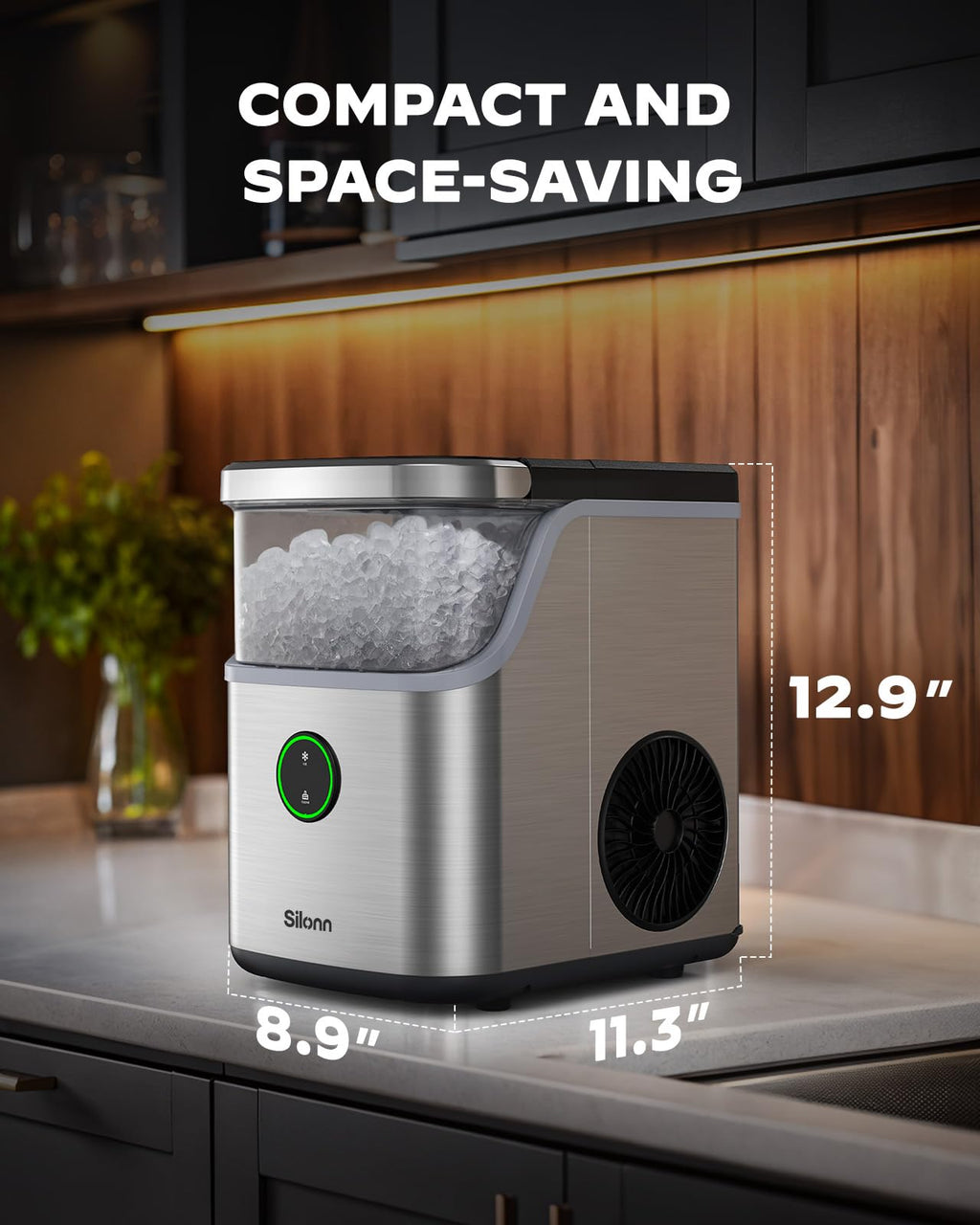 Silonn Nugget Ice Maker Countertop, Pellet Ice Machine with Self-Cleaning Function, Sonic Ice Maker Produces 36lbs of Chewable Ice in 24 Hours, Ideal for Home Kitchen and Office (Stainless Steel) Jansha Store