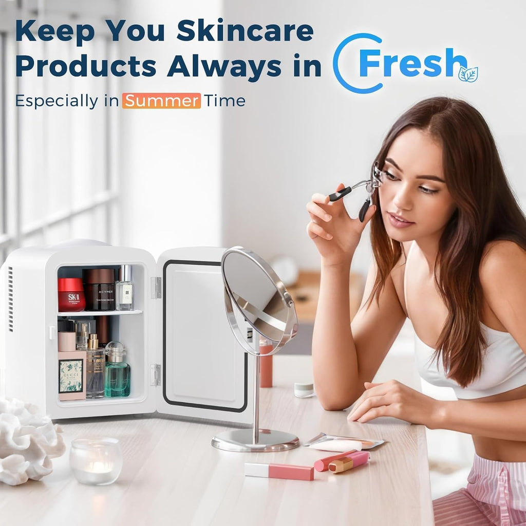 Antarctic Star Compact Refrigerator, Portable Mini Fridge, Skin Care 4L Capacity/6 Cans, for Bedroom, Car, Office & Dorm, Small Cooler for Cosmetics, Beverage and Food, White Jansha Store