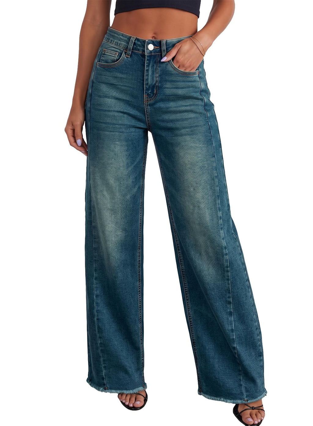 Sidefeel Women's Wide Leg Jeans High Waisted Stretchy Denim Pants Jansha Store