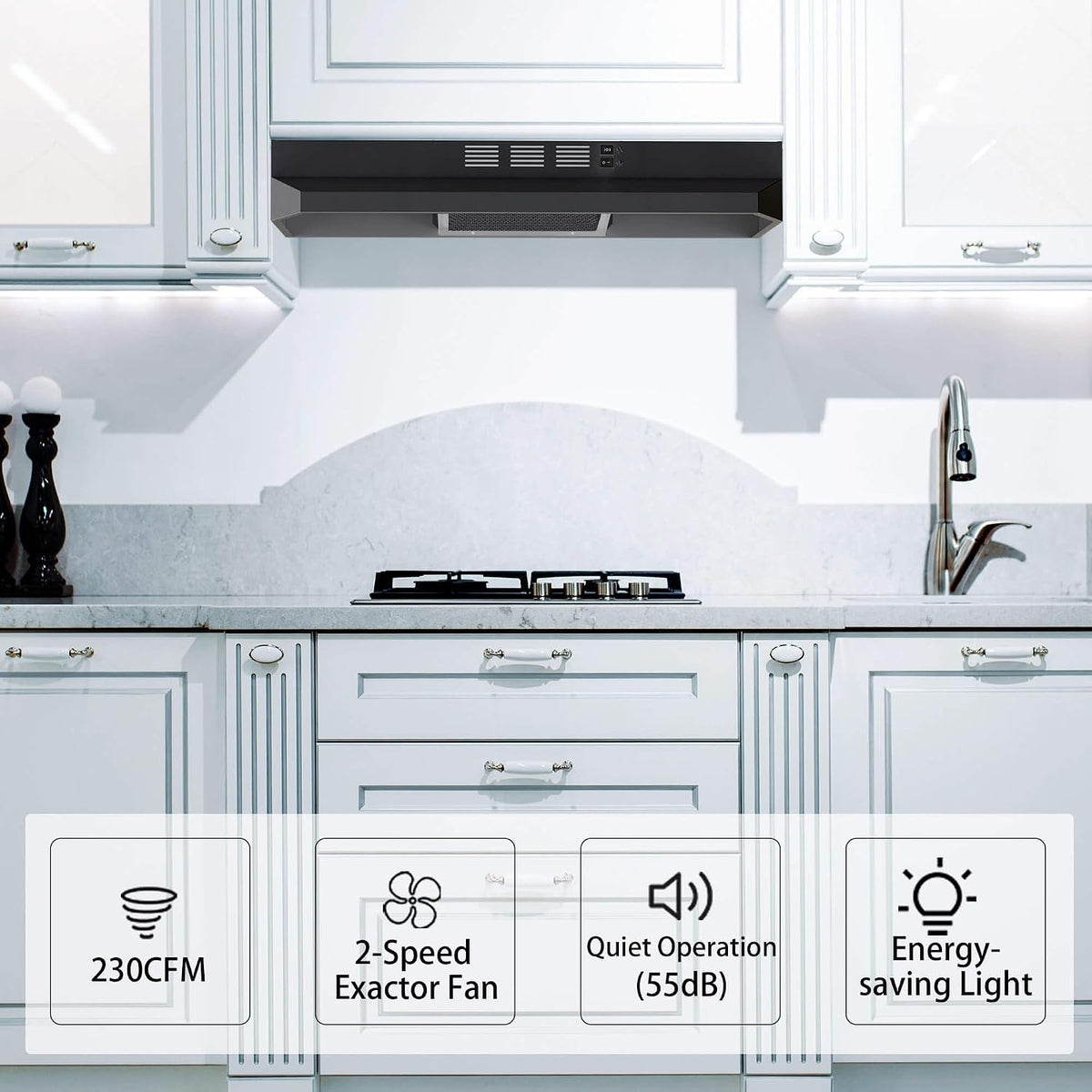 SNDOAS Range Hood 30 inch Under Cabinet, Ducted/Ductless Convertible Kitchen Hood, Stainless Steel Vent Hood with LED Light,Under Cabinet Hood with 2 Speed Exhaust Fan,Black Jansha Store