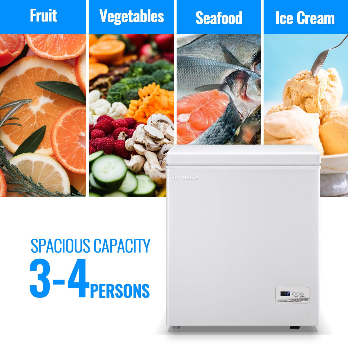 DEMULLER Chest Freezer 4.0 CU. FT Ultra-low Temperature Deep Freezers (Down to -12 ℉) with TWO Removable Baskets Accurate Display of Cabinet Temp Freestanding Black Jansha Store