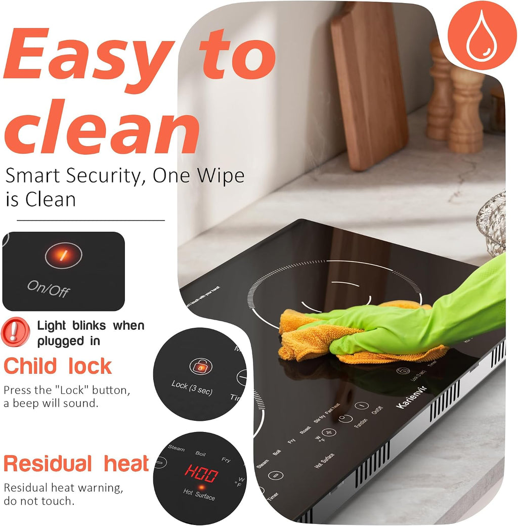 2 Burner Electric Cooktop 110V, 2000W, 24" Countertop & Built-in Jansha Store