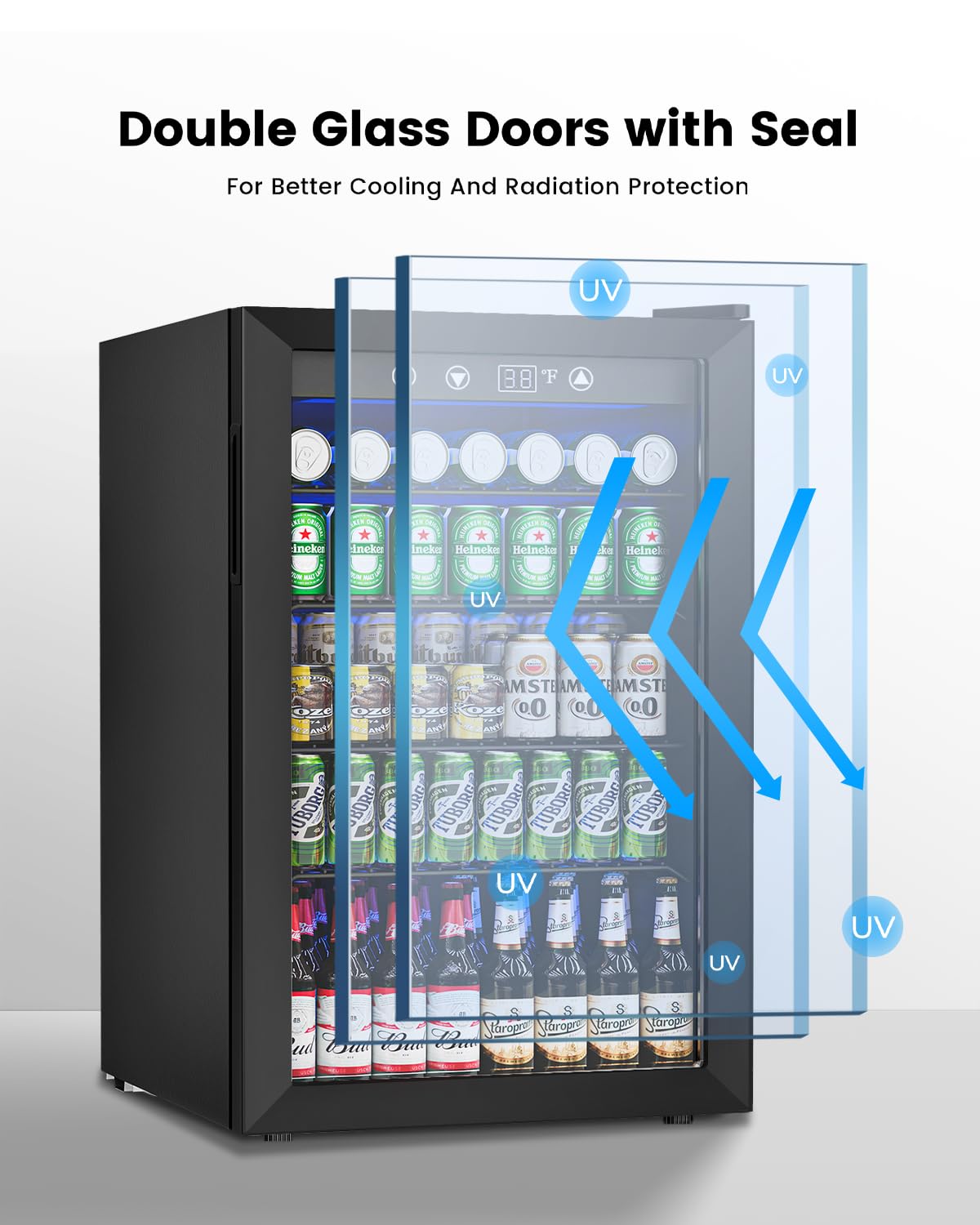 Feelfunn 3.2 Cu. Ft. Beverage Refrigerator, 126-Can Mini Fridge, 34-64°F Jansha Store