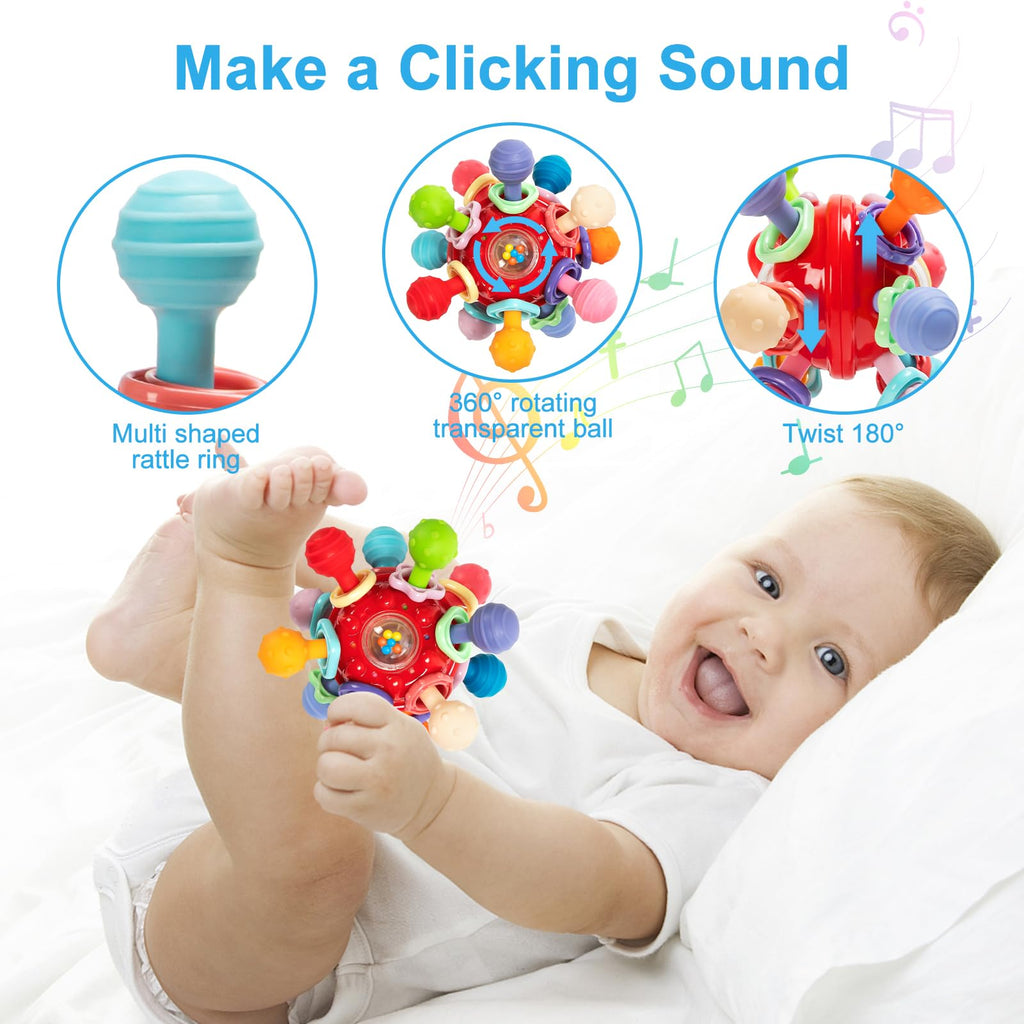 Baby Montessori Sensory Teething Toy 0-6 6-12 Months, Teether Ball & Rattle Jansha Store