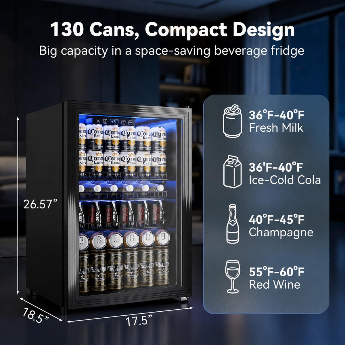 130 Can Beverage Refrigerator, 3.2 Cu.Ft Mini Fridge Beverage Cooler Jansha Store