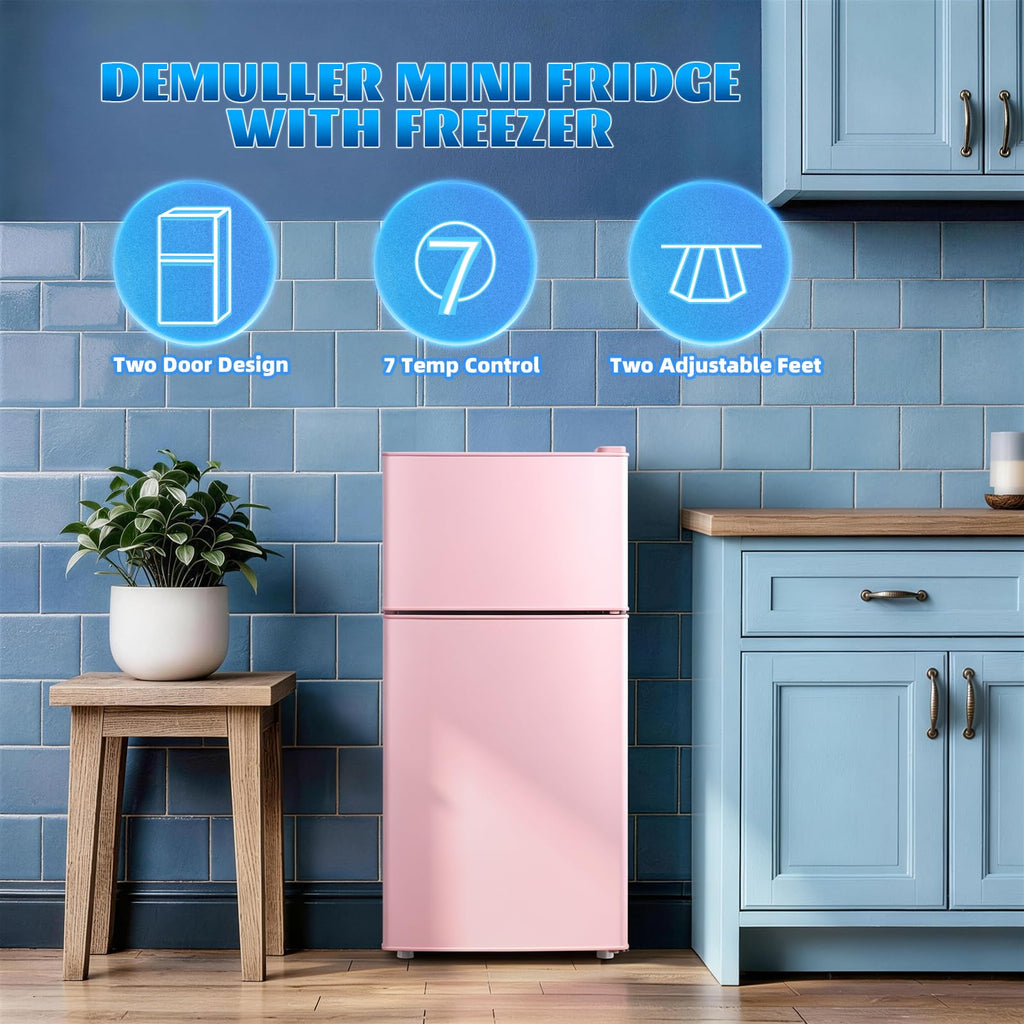 DEMULLER 45L Personal Double‑Door Mini Fridge With Freezer, Black Jansha Store
