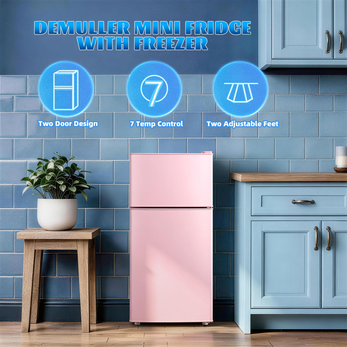 DEMULLER 45L Personal Double‑Door Mini Fridge With Freezer, Black Jansha Store