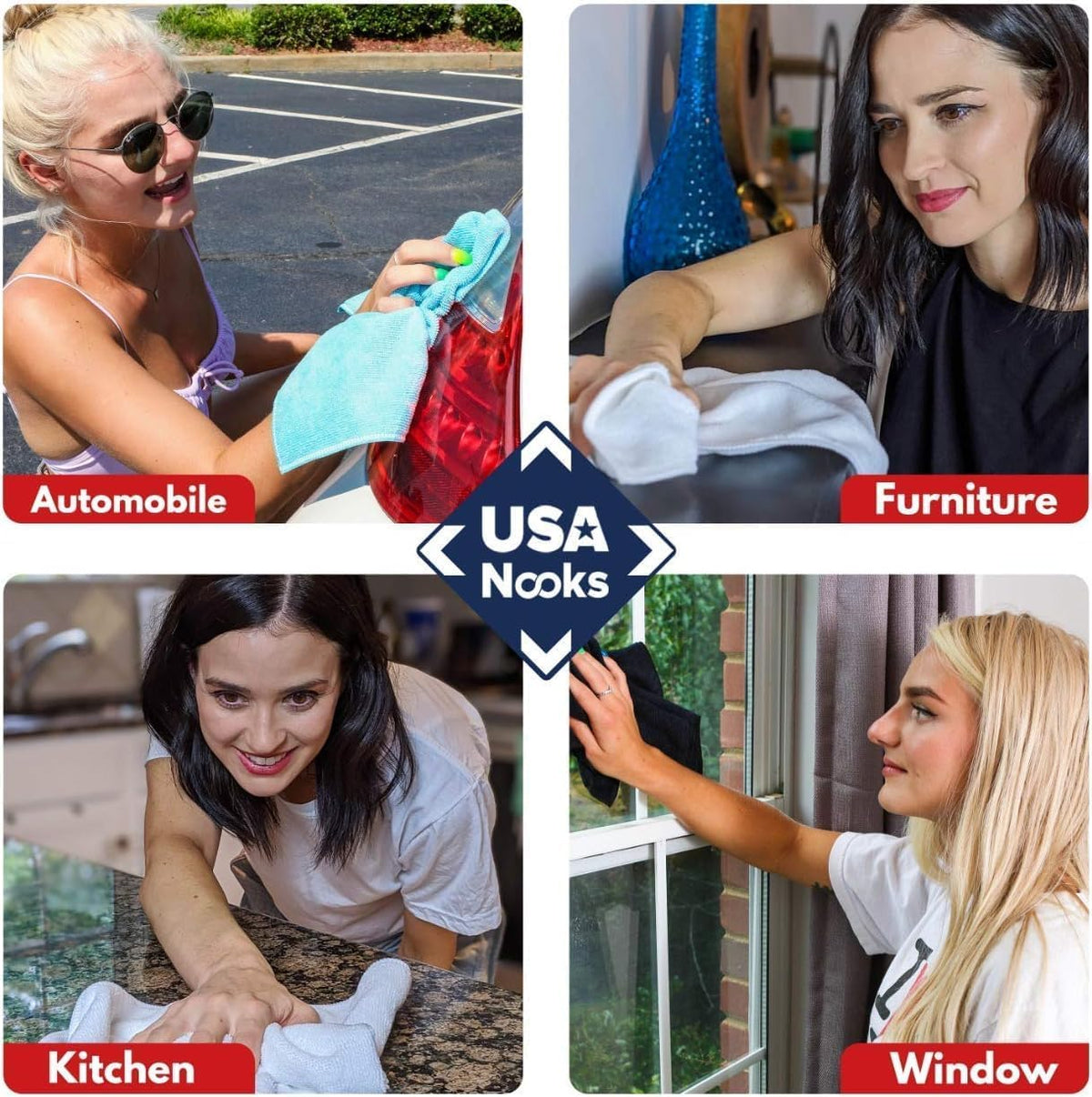 USANOOKS Microfiber Cleaning Cloth Grey - 12 Pcs (12.5"x12.5") - High Performance - 1200 Washes, Ultra Absorbent Microfiber Towel Weave Grime & Liquid for Streak-Free Mirror Shine - Car Washing Cloth Jansha Store