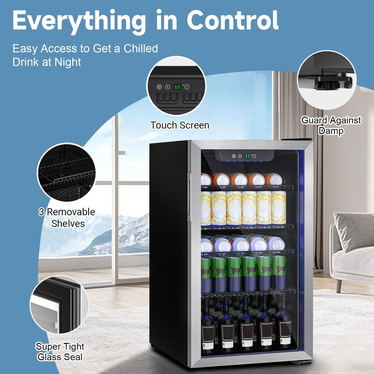 Erivess 24 Can Mini Fridge, 0.6 Cu.ft Beverage Refrigerator Cooler, Black Jansha Store