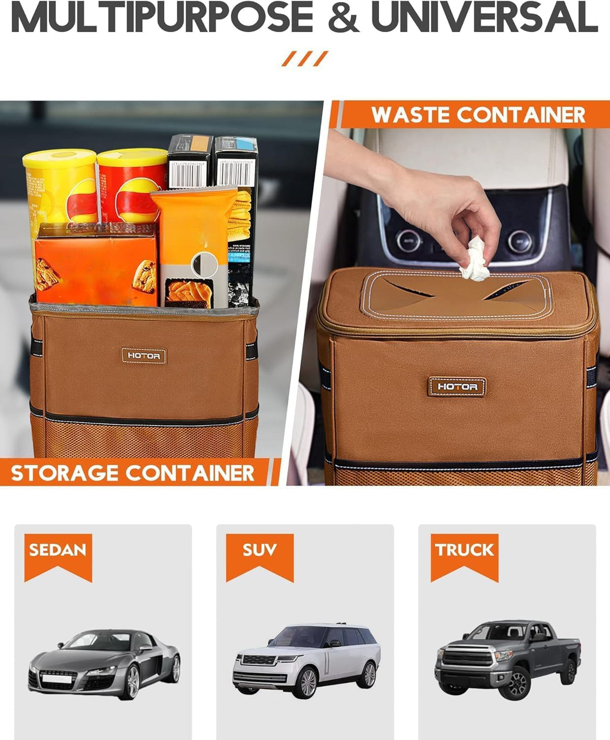 HOTOR Car Trash Can, Leakproof Car Organizer, 2-Gallon, Black Jansha Store