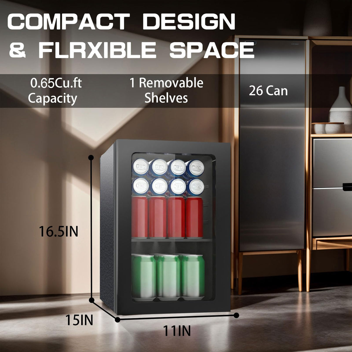 Erivess 24 Can Mini Fridge, 0.6 Cu.ft Beverage Refrigerator Cooler, Black Jansha Store