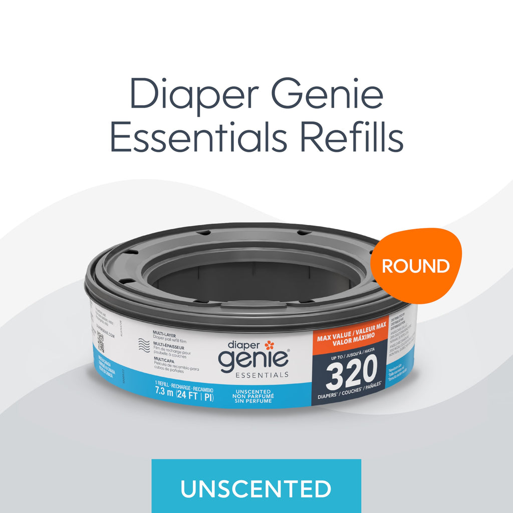 Diaper Genie Essentials Round Refill 4-Pack | Holds Up to 1280 Newborn Diapers | Features Unscented Continuous Film | Compatible with Diaper Genie Complete and Expressions Pails Jansha Store