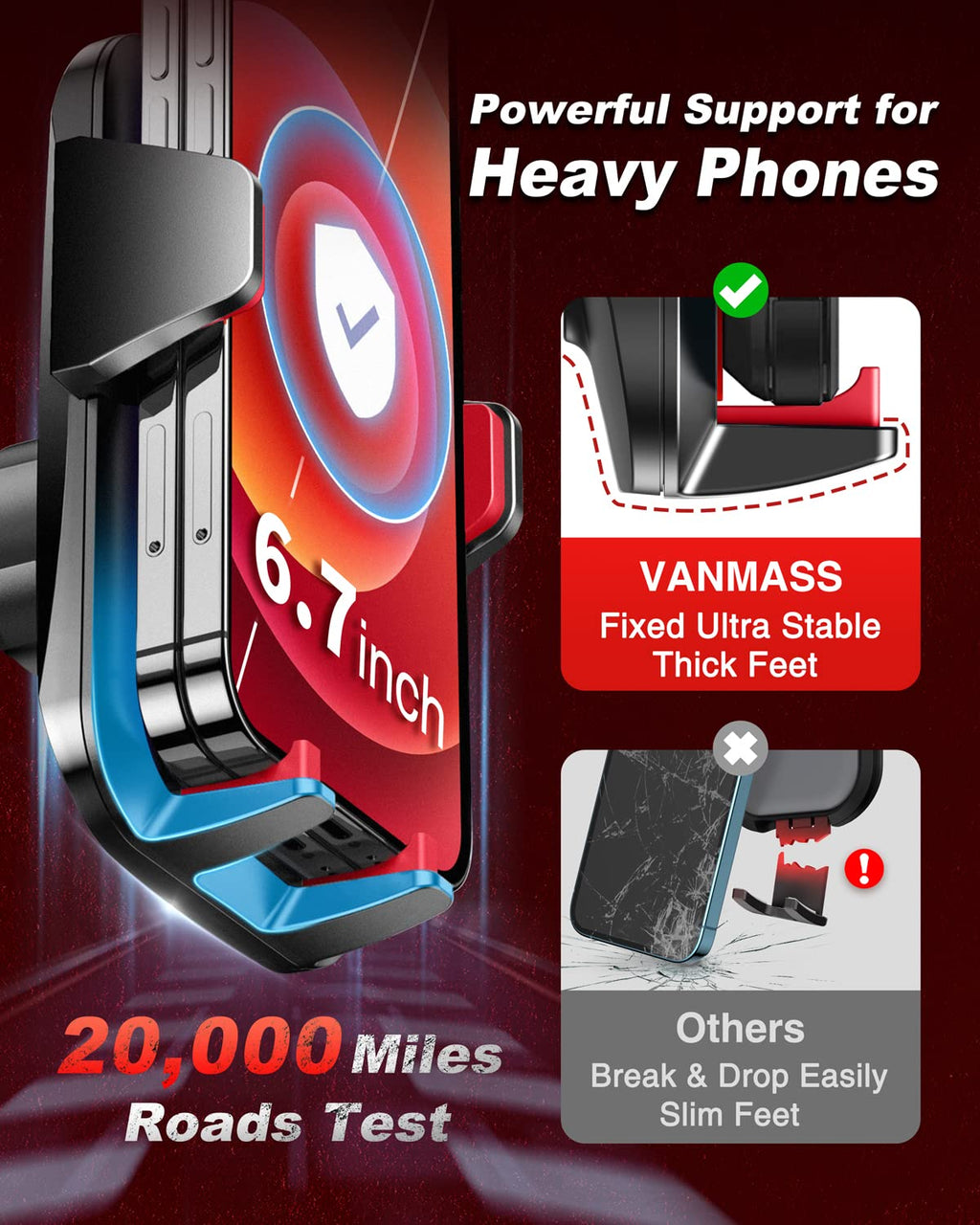VANMASS【85+LBS Strongest Suction & Military-Grade Ultimate Car Phone Mount【Patent Safety Certs】 Cell Phone Holder for Dash Windshield Vent for iPhone 18 17 Pro Max Automobile Interior Sets, Ink Black Jansha Store