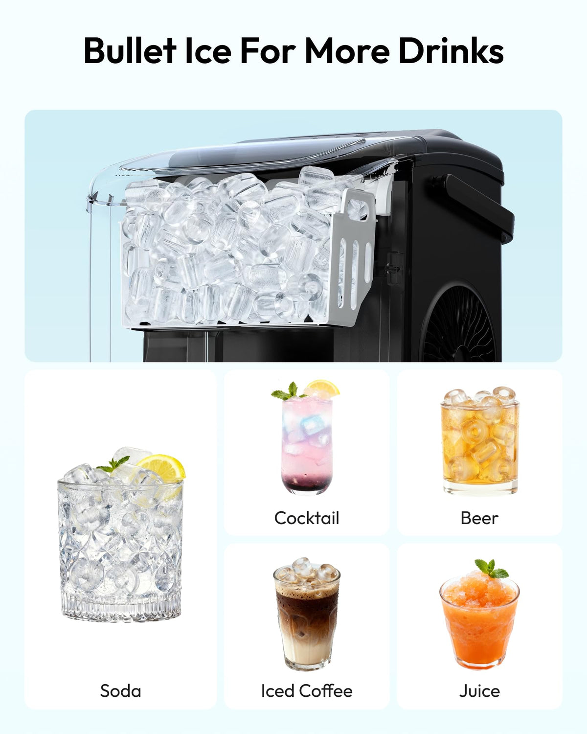 EUHOMY Countertop Ice Maker Machine with Handle, 26lbs in 24Hrs, 9 Ice Cubes Ready in 6 Mins, Auto-Cleaning Portable Ice Maker with Basket and Scoop, for Home/Kitchen/Camping/RV. (Black) Jansha Store
