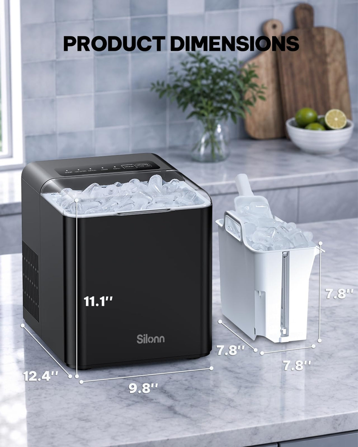 Silonn Nugget Ice Maker Countertop, Pellet Ice Machine with Self-Cleaning Function, Sonic Ice Maker Produces 36lbs of Chewable Ice in 24 Hours, Ideal for Home Kitchen and Office (Stainless Steel) Jansha Store