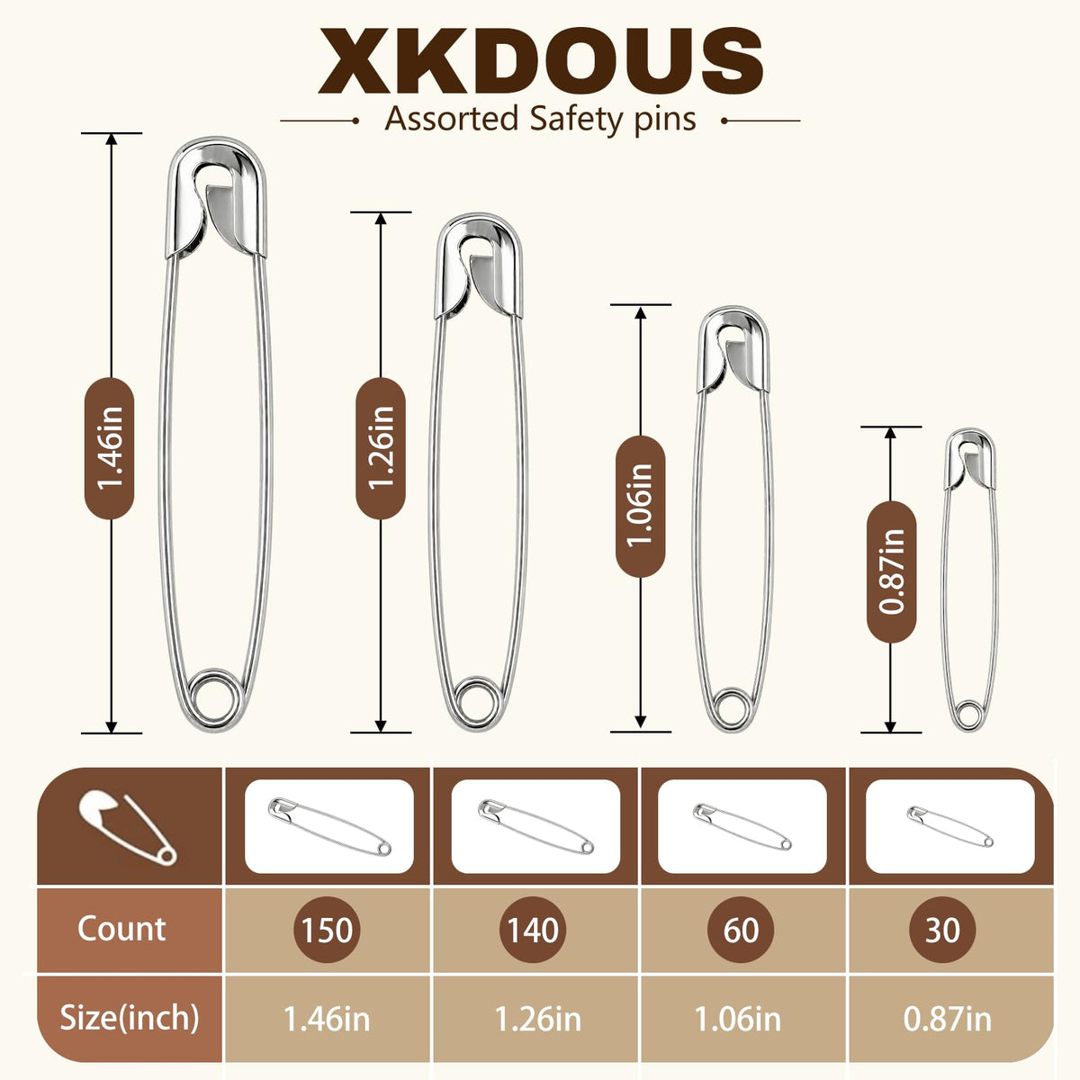 XKDOUS 3 Inch Large Safety Pins 100 pcs Silver Pins Bulk Jansha Store