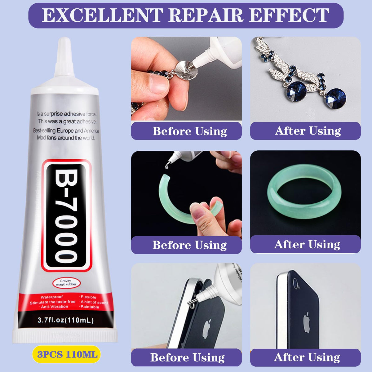 B7000 Jewelry Glue for Making, FITTDYHE 1PCS 50ML/1.69 fl oz Clear Adhesive for Rhinestone, Fabric, Multipurpose Super B-7000 for Phone Repair, Nail Art, Wood, Glass, Charms Jansha Store