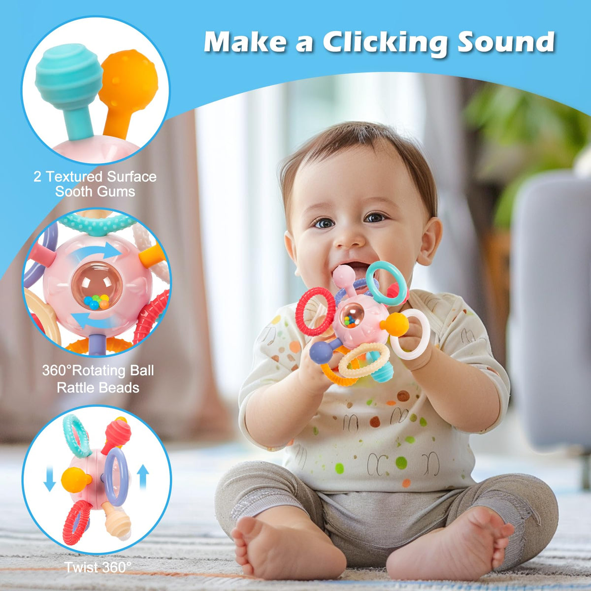 Baby Montessori Sensory Teething Toy 0-6 6-12 Months, Teether Ball & Rattle Jansha Store