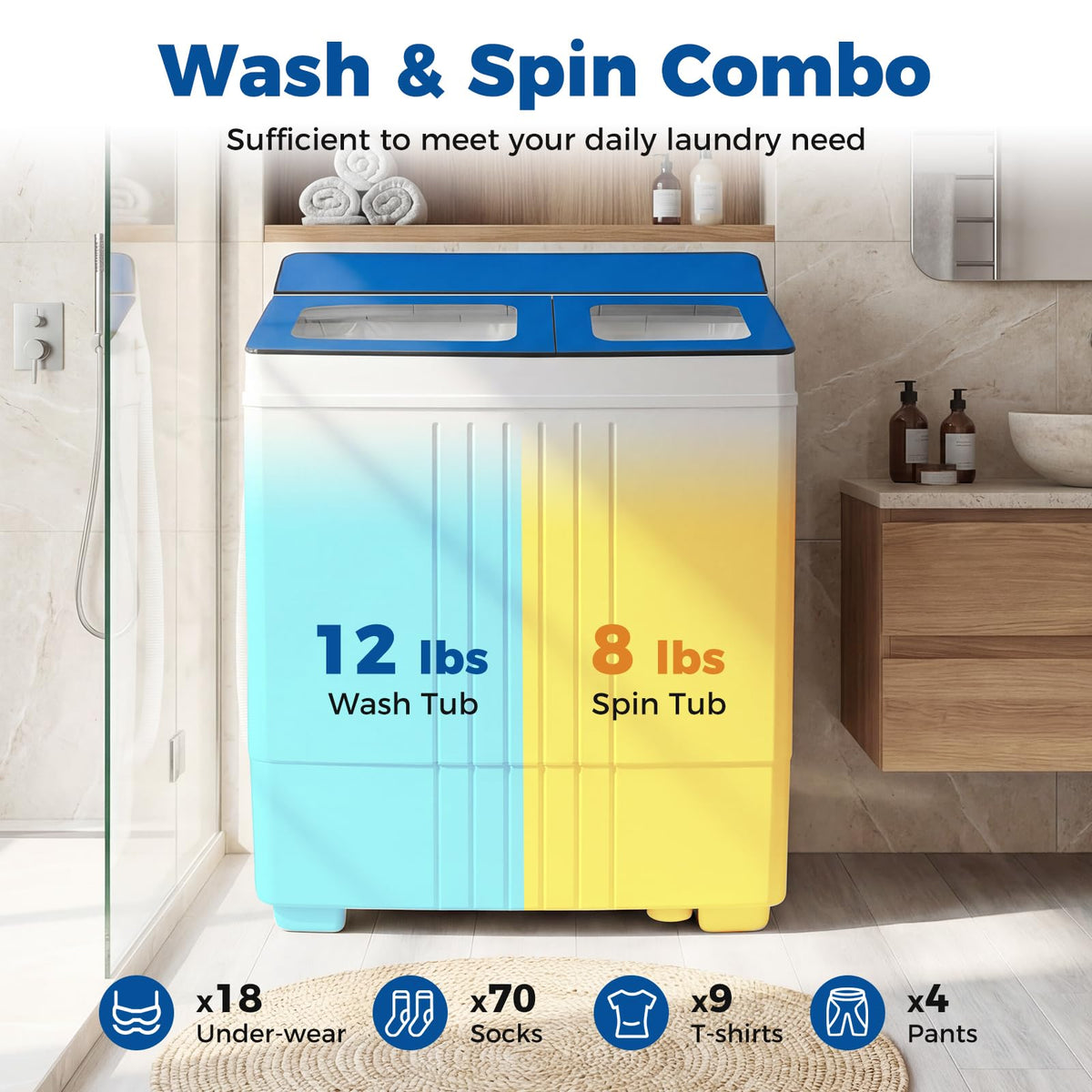 COSTWAY 26Lbs Portable Washing Machine with Built-in Drain Pump, Blue Jansha Store