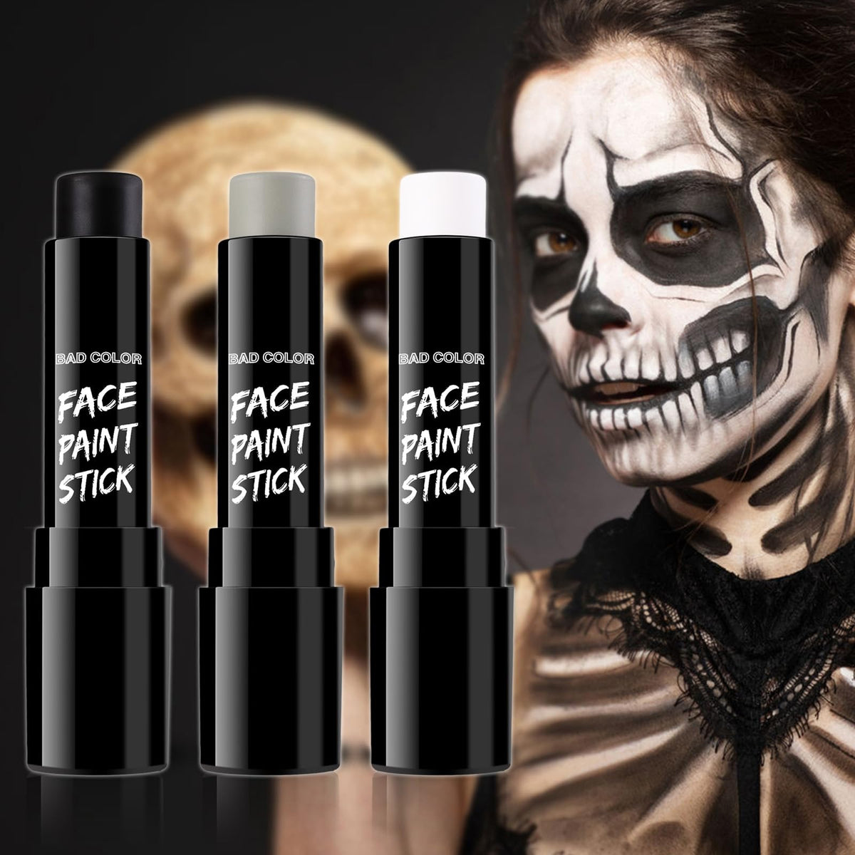 BADCOLOR Black Cream-Blendable Face Body Paint Stick for Adults Children Eye Black Softball Football Baseball Sports , Non-Toxic Hypoallergenic for Halloween SFX Makeup Cosplay Joker Costume Parties Jansha Store
