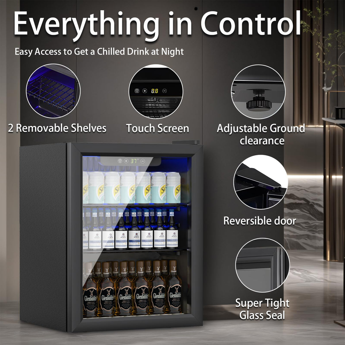 DOGHLY 1.7 Cu.ft Mini Fridge Glass Door, 72 Cans Beverage Refrigerator Jansha Store