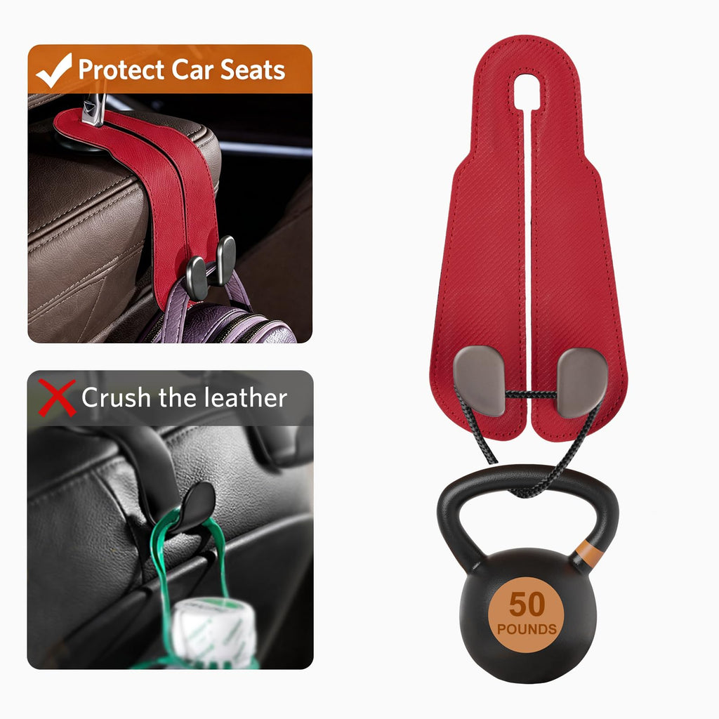 CoBak Purse Hook for Car - Universal Premium Stitched Leather and Aluminum-Magnesium Alloy Double Car Seat Back Storage Hook for Purses, Handbags, Bags (2 Pack),Black Jansha Store
