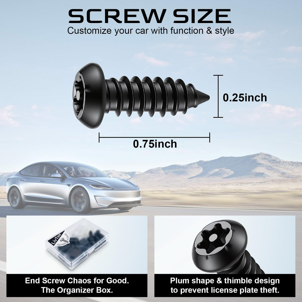 LivTee Rustproof License Plate Screws for Securing License Plates Frames and Covers on Cars and Trucks, 4 Sets Premium Stainless Steel Self Tapping Mounting Bolts (Black Zinc Plated) Jansha Store
