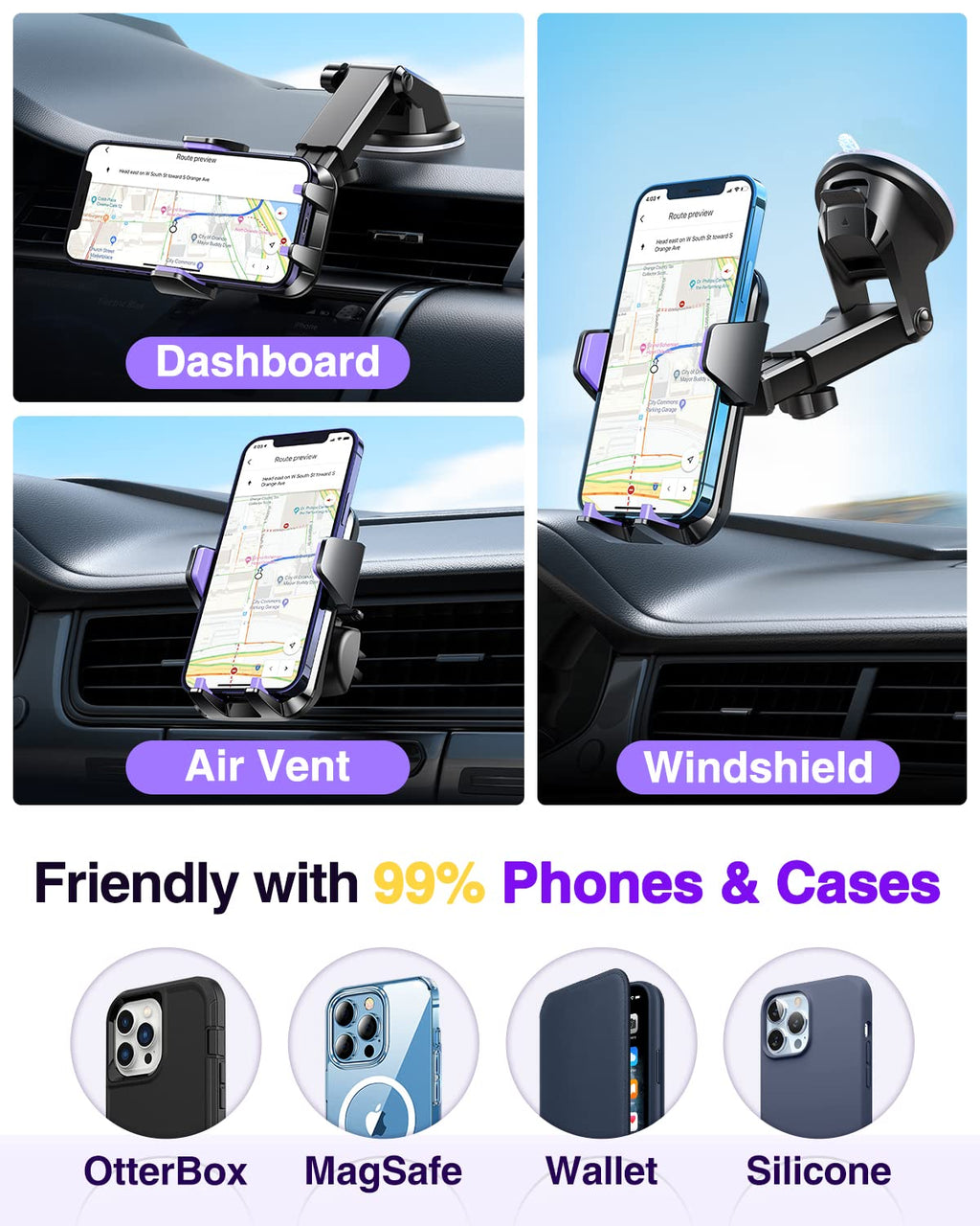 VANMASS【85+LBS Strongest Suction & Military-Grade Ultimate Car Phone Mount【Patent Safety Certs】 Cell Phone Holder for Dash Windshield Vent for iPhone 18 17 Pro Max Automobile Interior Sets, Ink Black Jansha Store