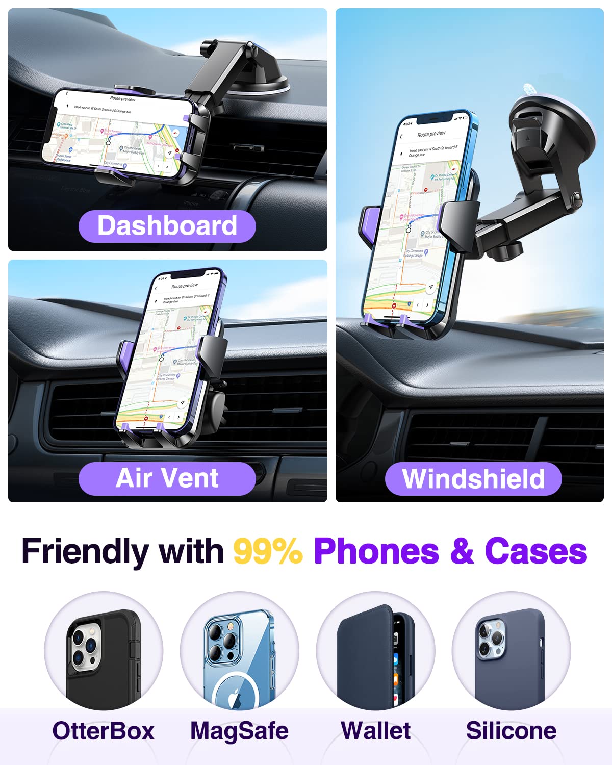 VANMASS【85+LBS Strongest Suction & Military-Grade Ultimate Car Phone Mount【Patent Safety Certs】 Cell Phone Holder for Dash Windshield Vent for iPhone 18 17 Pro Max Automobile Interior Sets, Ink Black Jansha Store