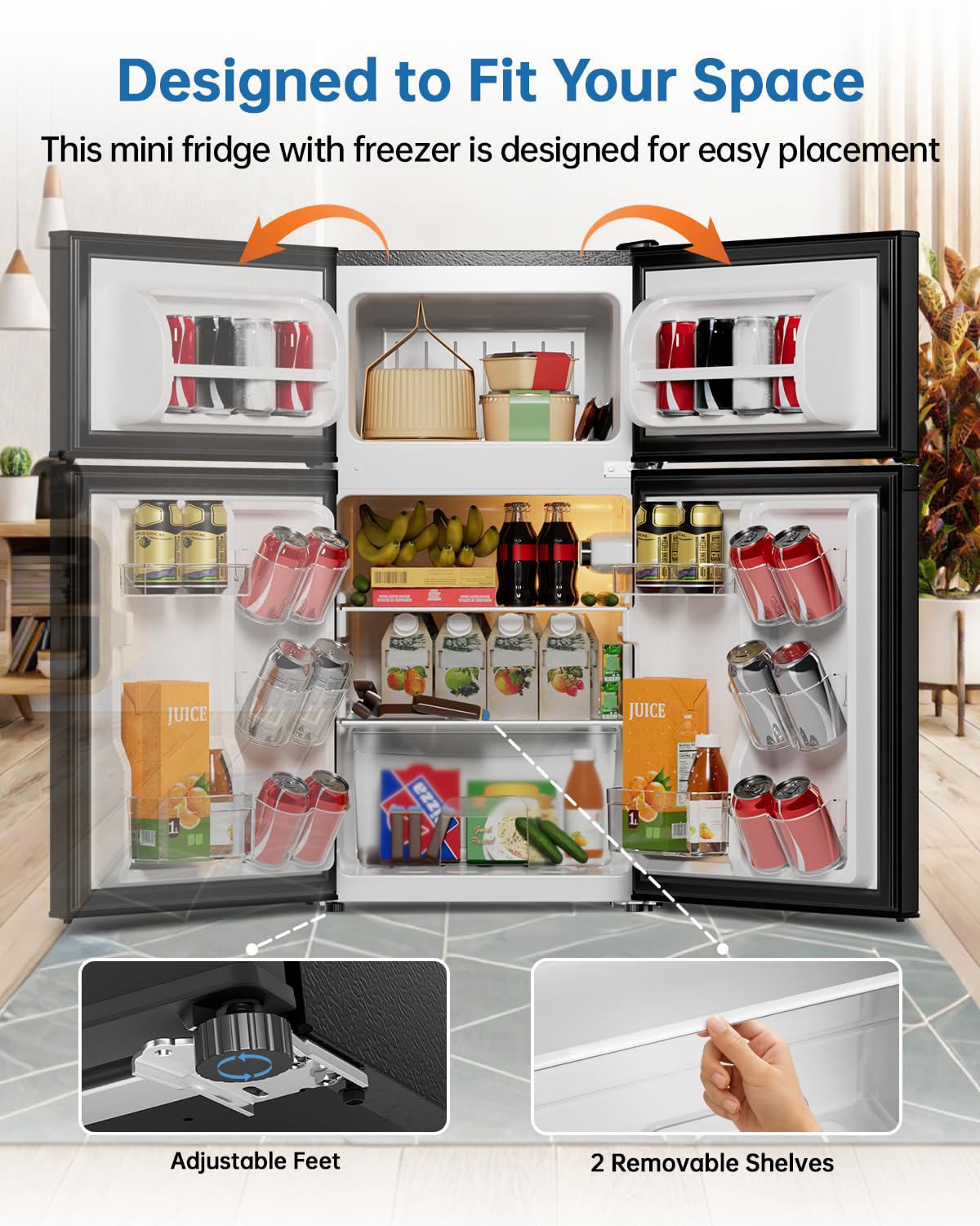 3.2 Cu Ft Mini Fridge with Freezer, Single Door Upright Freezer Jansha Store
