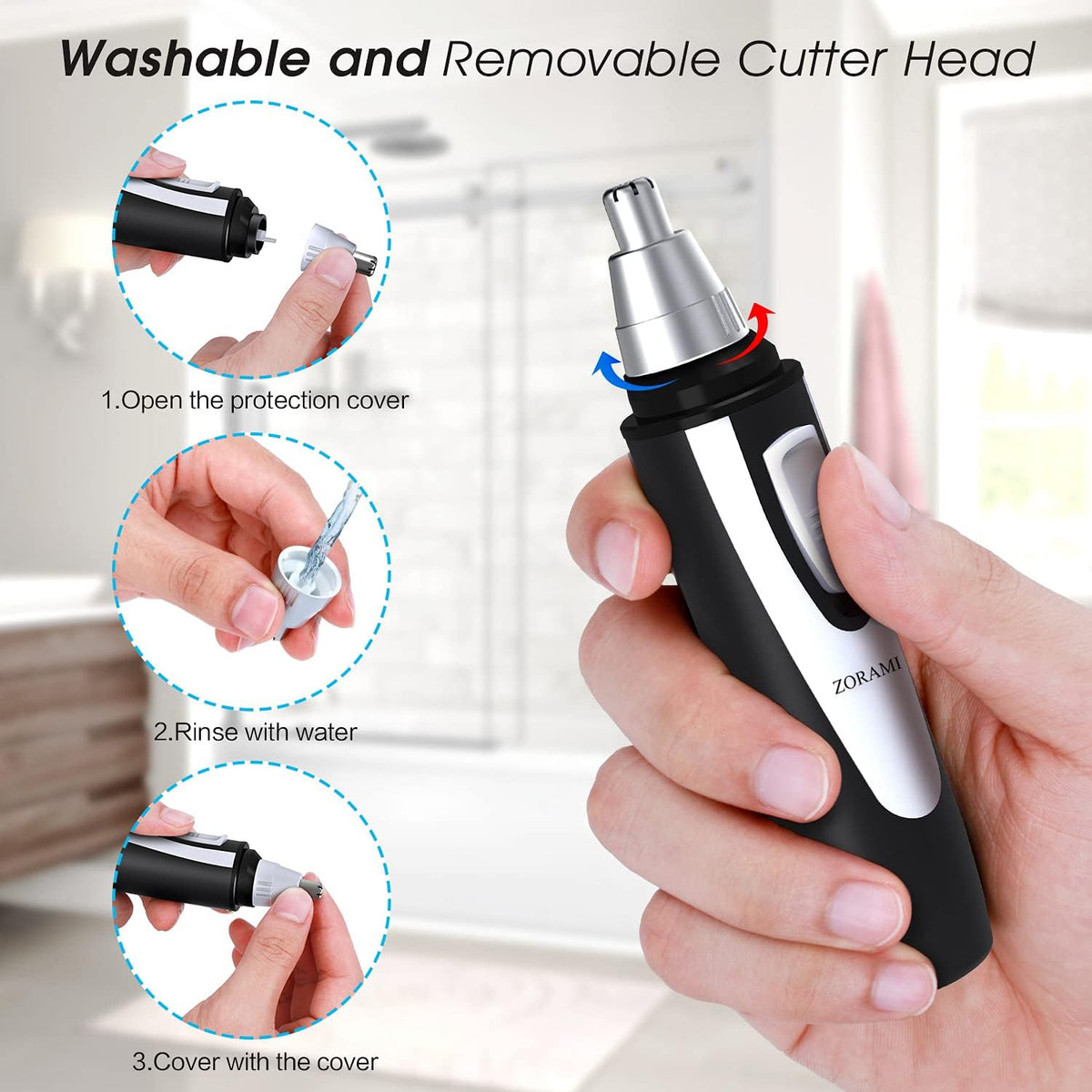 Ear and Nose Hair Trimmer Clipper - 2026 Professional Painless Eyebrow & Facial Hair Trimmer for Men Women,Battery-Operated Trimmer with IPX7 Waterproof,Dual Edge Blades for Easy Cleansing Black Jansha Store