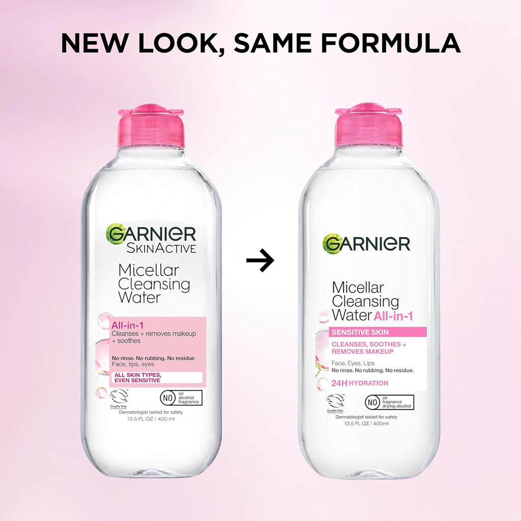 Garnier Micellar Water, Hydrating Facial Cleanser & Makeup Remover, Suitable for Sensitive Skin, Vegan, Cruelty Free, 13.5 Fl Oz (400mL), 1 Count Jansha Store