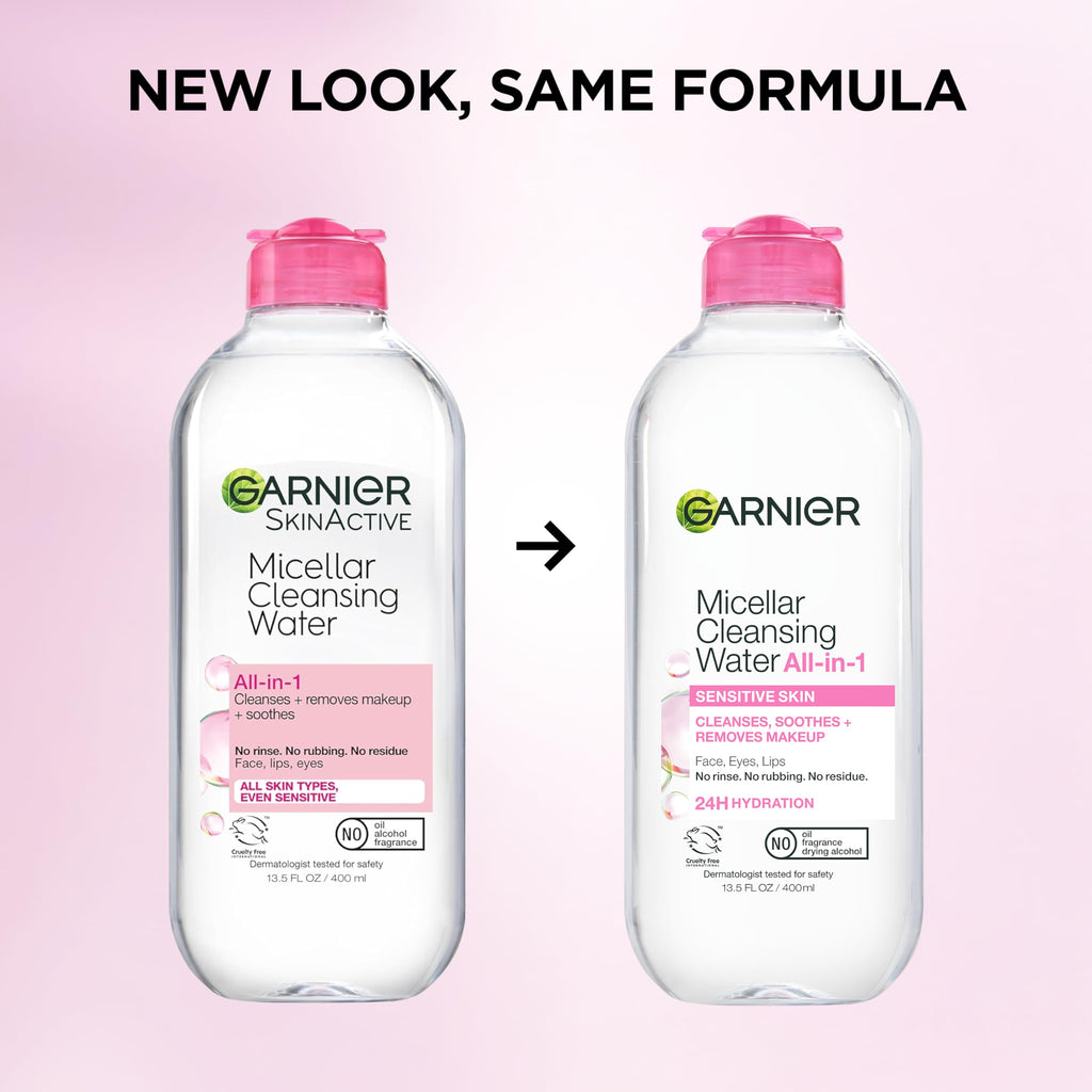Garnier Micellar Water, Hydrating Facial Cleanser & Makeup Remover, Suitable for Sensitive Skin, Vegan, Cruelty Free, 13.5 Fl Oz (400mL), 1 Count Jansha Store