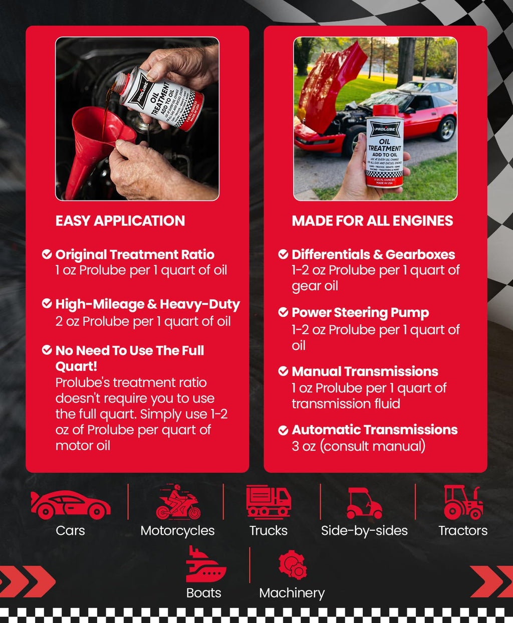 Prolube Oil Treatment - Engine Oil Additive for Gas & Diesel Engines - Reduces Wear, Noise, Vibration - Boosts Fuel Economy & Horsepower - Works on Transmissions & Differentials (1QT) Jansha Store