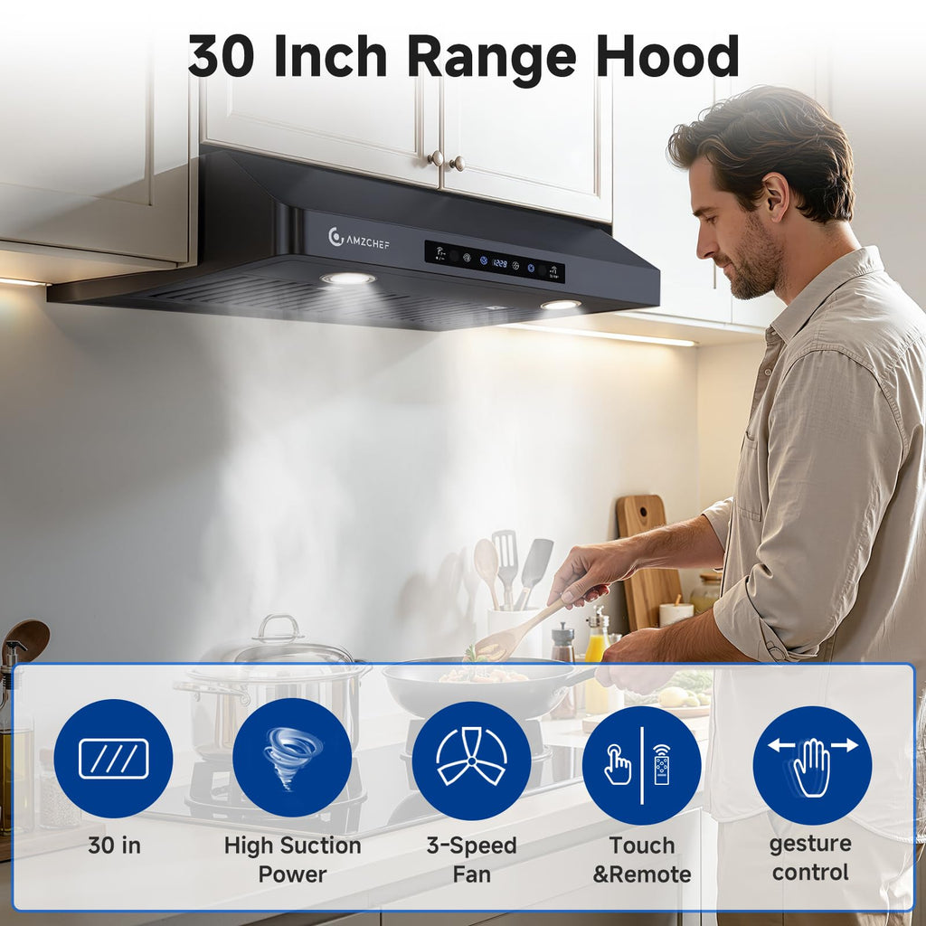 AMZCHEF 30" Under Cabinet Range Hood, 750CFM Stainless Steel Vent Hood Jansha Store