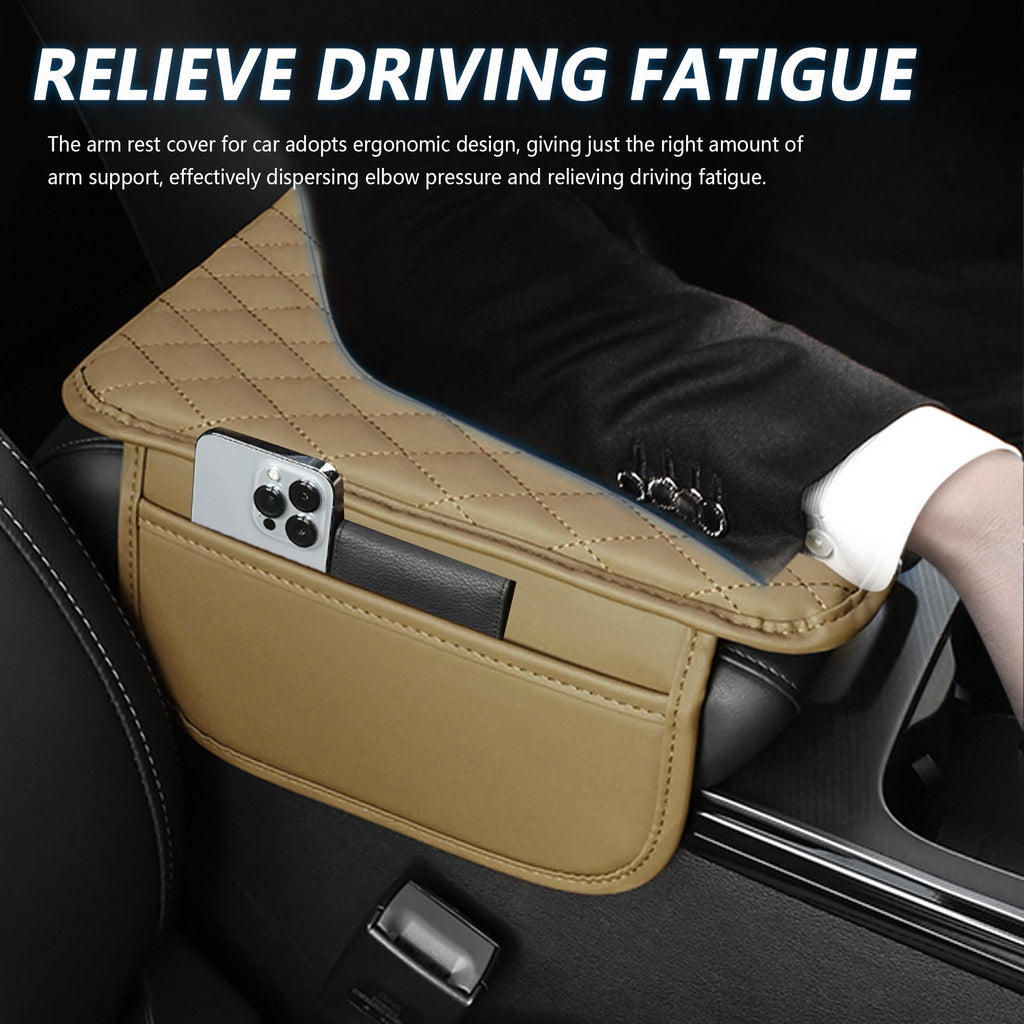 Stacool Upgraded Car Center Console Cover,Microfiber Leather Car Armrest Cover Cushion with 2 Storage Bags,Universal Car Armrest Storage Box (Brown) Jansha Store