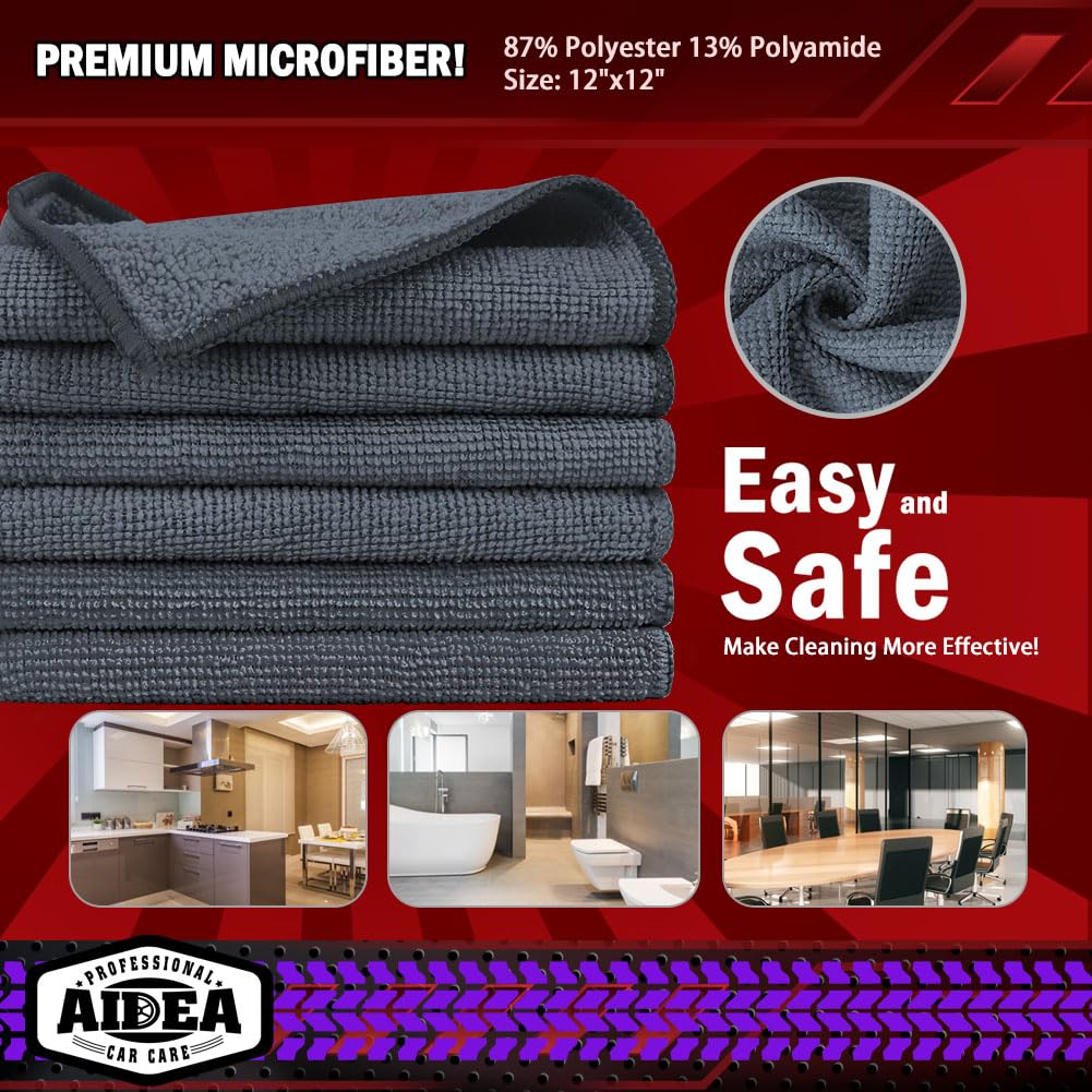 AIDEA Microfiber Cleaning Cloth-50PK, Microfiber Towels for Cars, 12"×12" Jansha Store